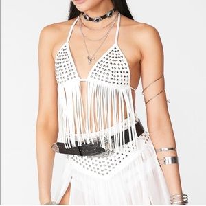 White Fringe Bra